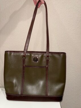 Dooney & Bourke Olive Green Tote with Brown Trim